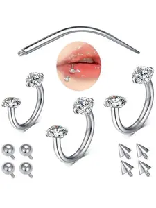 Zircon Ball Cone Nose Ring with Sterile Piercing Needle, Elegant Stainless Steel Jewelry, Plain Design, All Seasons Fashion Accessory