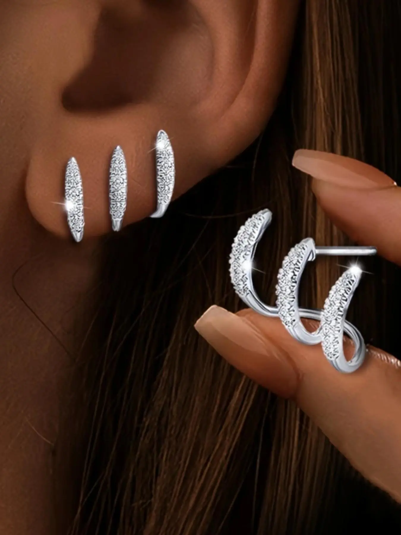 Women's Elegant Rhinestone Decorated Earrings Set, Stud Earring Jewelry, Exquisite Trendy Earrings, Fashionable Jewelry for Party & Daily Wear, Rhinestone Decorated Bling, Ear Studs, Sparkling Ear Jewelry, Stylish Jewelry