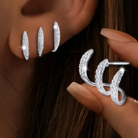 Women's Elegant Rhinestone Decorated Earrings Set, Stud Earring Jewelry, Exquisite Trendy Earrings, Fashionable Jewelry for Party & Daily Wear, Rhinestone Decorated Bling, Ear Studs, Sparkling Ear Jewelry, Stylish Jewelry