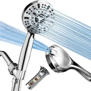 Shower head, a high-pressure handheld spray nozzle with 10 functions, equipped with a built-in water quality filter, powerful flushing function can clean walls and bathtubs, anti-clogging, 5-inch long stainless steel hose and bracket