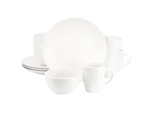 Gibson Home Everyday Plus 12 Piece Round Stoneware Dinnerware Set in White
