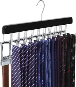 20 Hooks 2 in 1 Belt Tie Hanger for Closet Max 30 Belts with 30 Ties Capacity, Belt Tie Racks Wooden Hanger for Closet Organizer Storage “U” Fit for Belt and “” Fit for Tie - CT47B