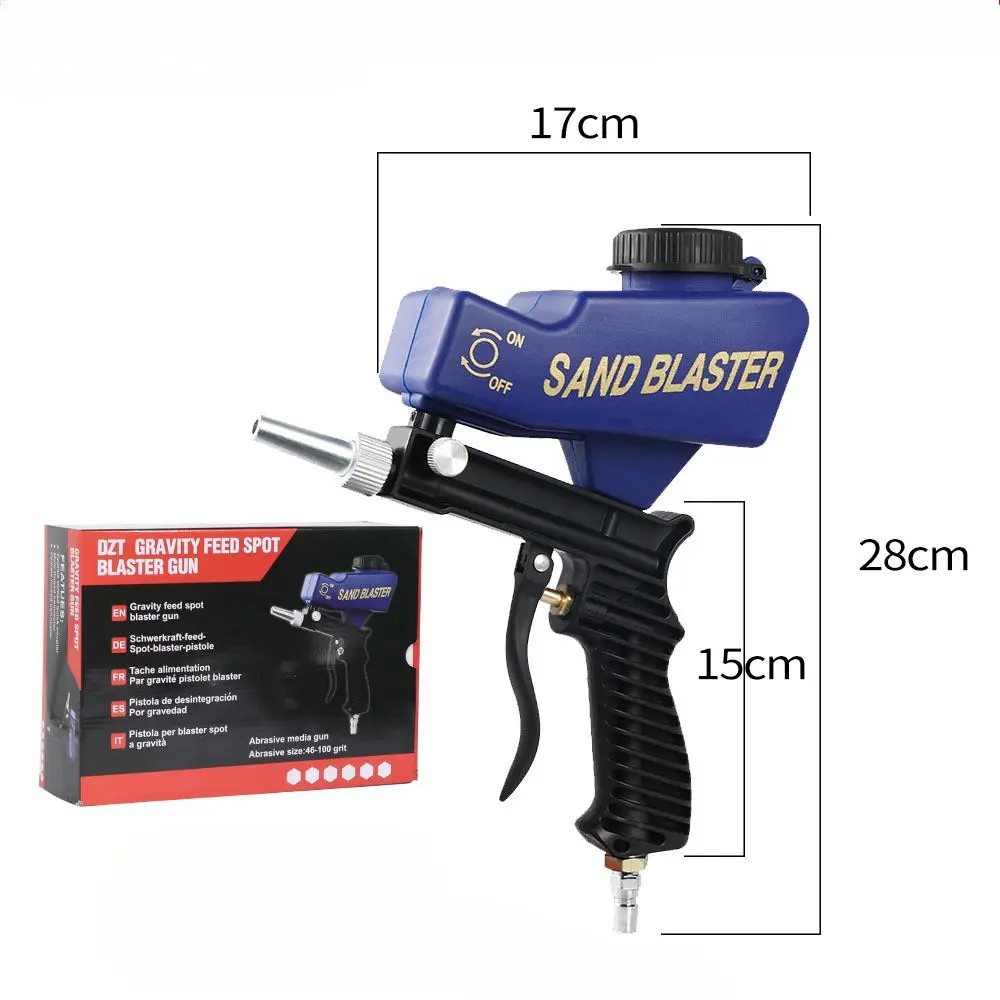 Portable Heavy-Duty Pneumatic Gravity Feed Sandblasting Gun Set - Anti-Rust Small Sandblaster with Pressure Control, Metal Handle, Stainless Steel Build for Industrial Tool Use