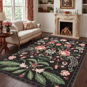 Vintage Floral Rug Soft and Comfortable Washable Foldable Decorative Stain-resistant Non-slip Low-pile Non-shedding for Living Rooms Bedrooms Dining Rooms Offices Game Rooms Laundry Rooms and Offices