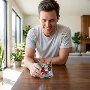 Colorful Glass Cup, Whiskey Wine Glass, Stress Relief Gyroscope Design, Perfect Gift for Relaxing Moments, Unique Drinkware Accessory