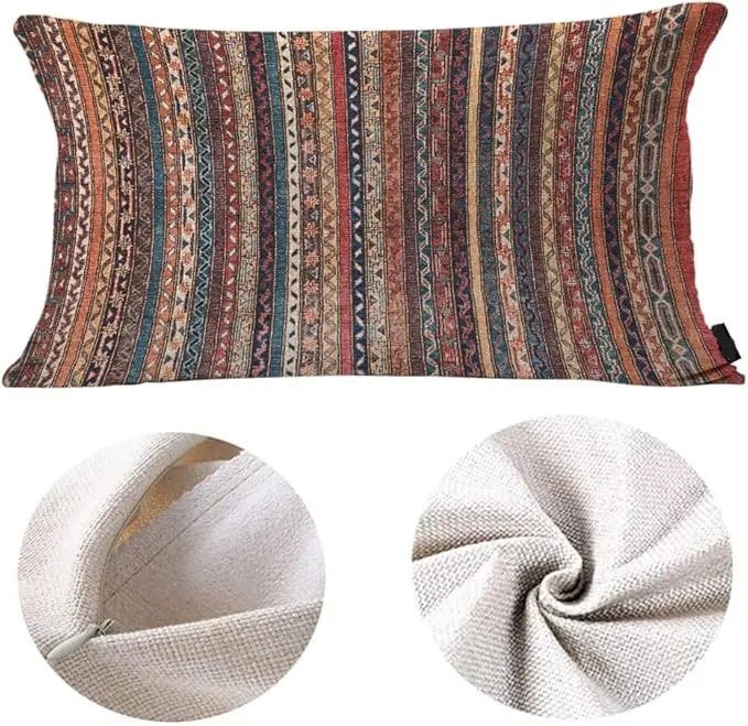 Turkish Carpet Rectangle Pillow Cases Vintage Persian Oriental Waist Lumber Cotton Linen Cushion Cover Oblong Rectangle Pillowcase for Men Women Home Decoration Bedroom 12x20 Inches
