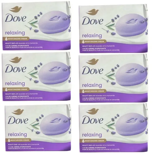 Dove Beauty Bar Women's Bath Soap Relaxing Gentle All Skin Lavender & Chamomile, 3.75 oz 6 Bars