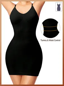 Women's Seamless Waist Cincher Bodycon Dress, U-Back Design, Plain Pattern, Above the Knee, Kardashian Style, All Seasons