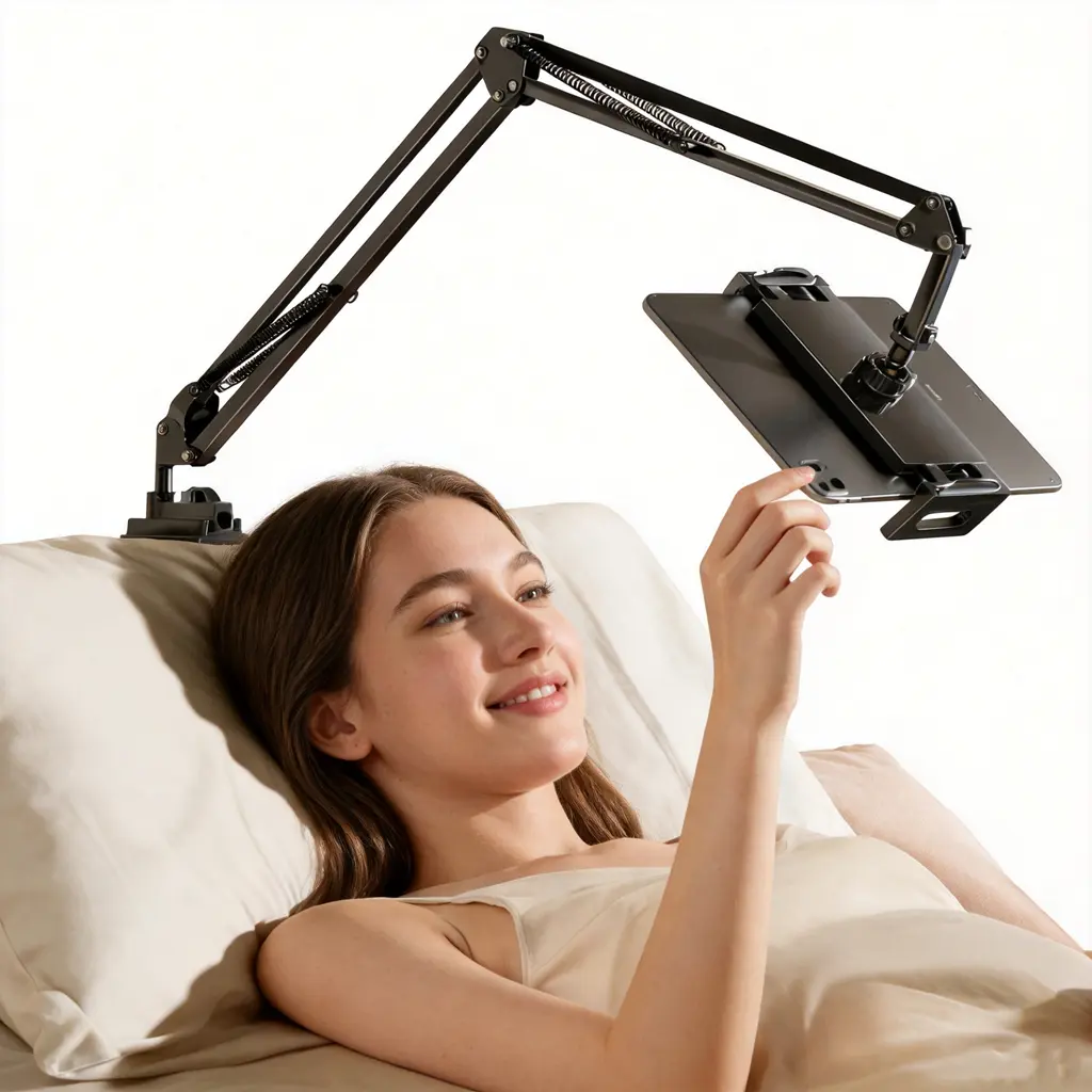 Universal Clamp-On Phone & Tablet Mounting Stand - 360° Rotation, Adjustable Arms, Stable Non-Wobbly, Folding, Case-Friendly, Compatible with Desk, Bedside