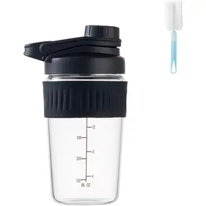 16oz Glass Shaker Bottle for Protein, Small Borosilicate Glass Leak-Proof Shaker Cup with 304 Blending Ball, Black