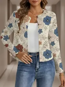 Women's Floral Print Button Front Lightweight Fitted Shirt Jacket, Elegant Casual Long Sleeve Top, Stylish Outerwear for Spring & Fall