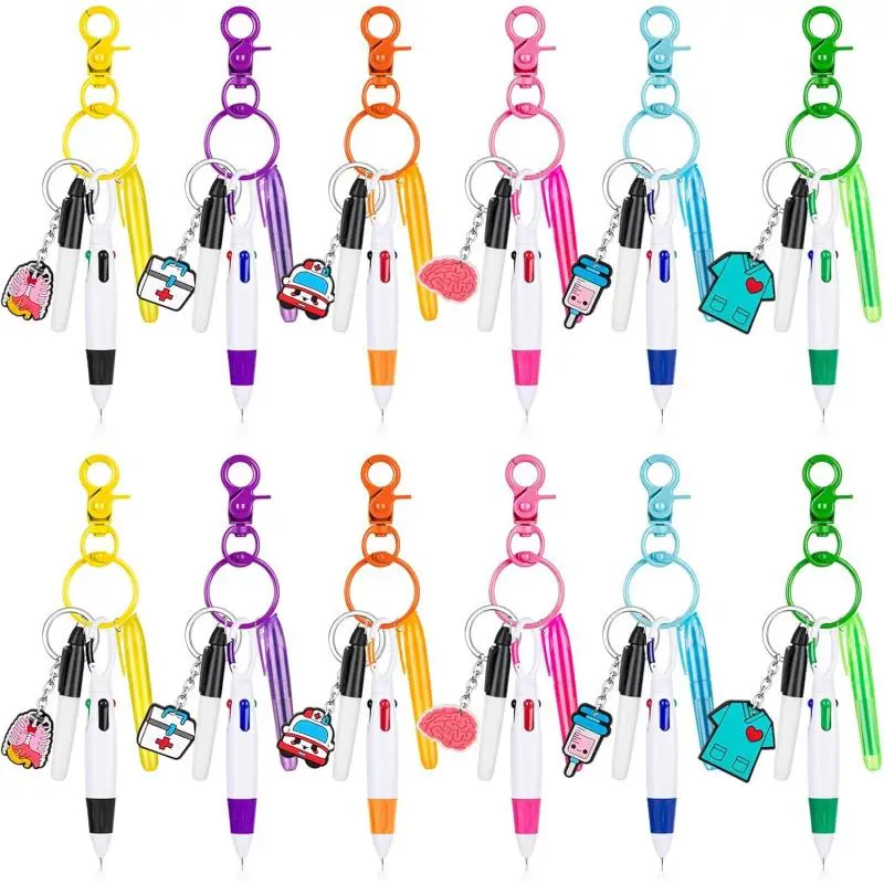 Mini Highlighter Nurse Pens Set, Funny Teacher Pens, 1 Set Badge Reel Pens Include 1 Tip Highlighter 1 Permanent Marker Pen and 1 Retractable Ball Pen with 1 Nursing Keychain Clip, Writing Stationery, Stationery Writing Tools