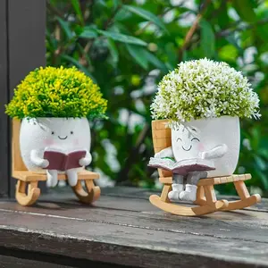 2pack Resin Rocking Chair Planters, Cute Cartoon Angel Theme Succulent Pots, Indoor Outdoor Garden Decor, Unique Gift for Plant Lovers