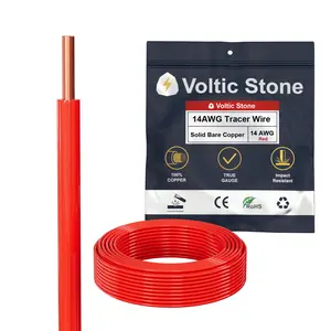 Voltic Stone 14 AWG Red Electrical Conduit Tracer Wire, True Gauge 100% Solid Copper Direct Burial Underground Locating Cable, 30/600V Rated, HDPE Jacket, Corrosion-Resistant for Power Conduit