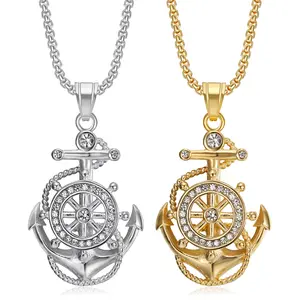 Vintage Nautical Anchor Pendant Stainless Steel Necklace For Men, 24 Inch Chain Jewelry Gift