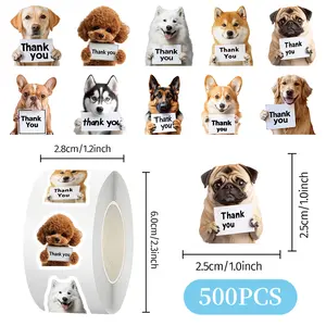 Christmas Gift Label Sticker, 500pcs Dog Thank You Hand Signs Roll-up Stickers Series Sealing Stickers Cup Laptop Suitcase Notebook DIY Decorative Stickers Birthday Gift