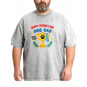 Men's Plus Size "Dog Dad" Trophy Father's Day Washed T-Shirt, Funny Dog Lover Short Sleeve Tee