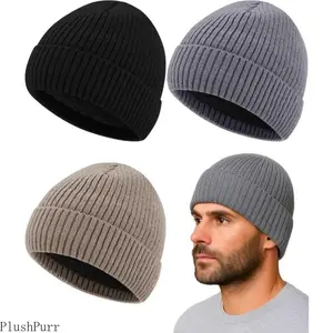 3 Pack Men's Winter Fleece Lined Beanie Warm Thermal Knitted Hat for Cold Weather Outdoor Sports