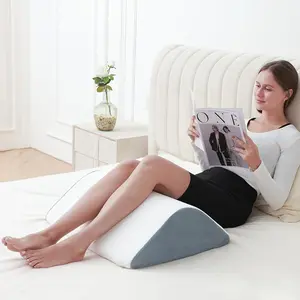 Soft Knee Wedge Pillow Set, 8 Inch High Memory Foam Leg Cushion for Reading & Support, Detachable, Washable，White