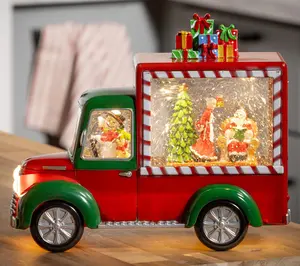 Evergreen 9"L LED Santa & Mrs. Claus in Truck Water Lantern