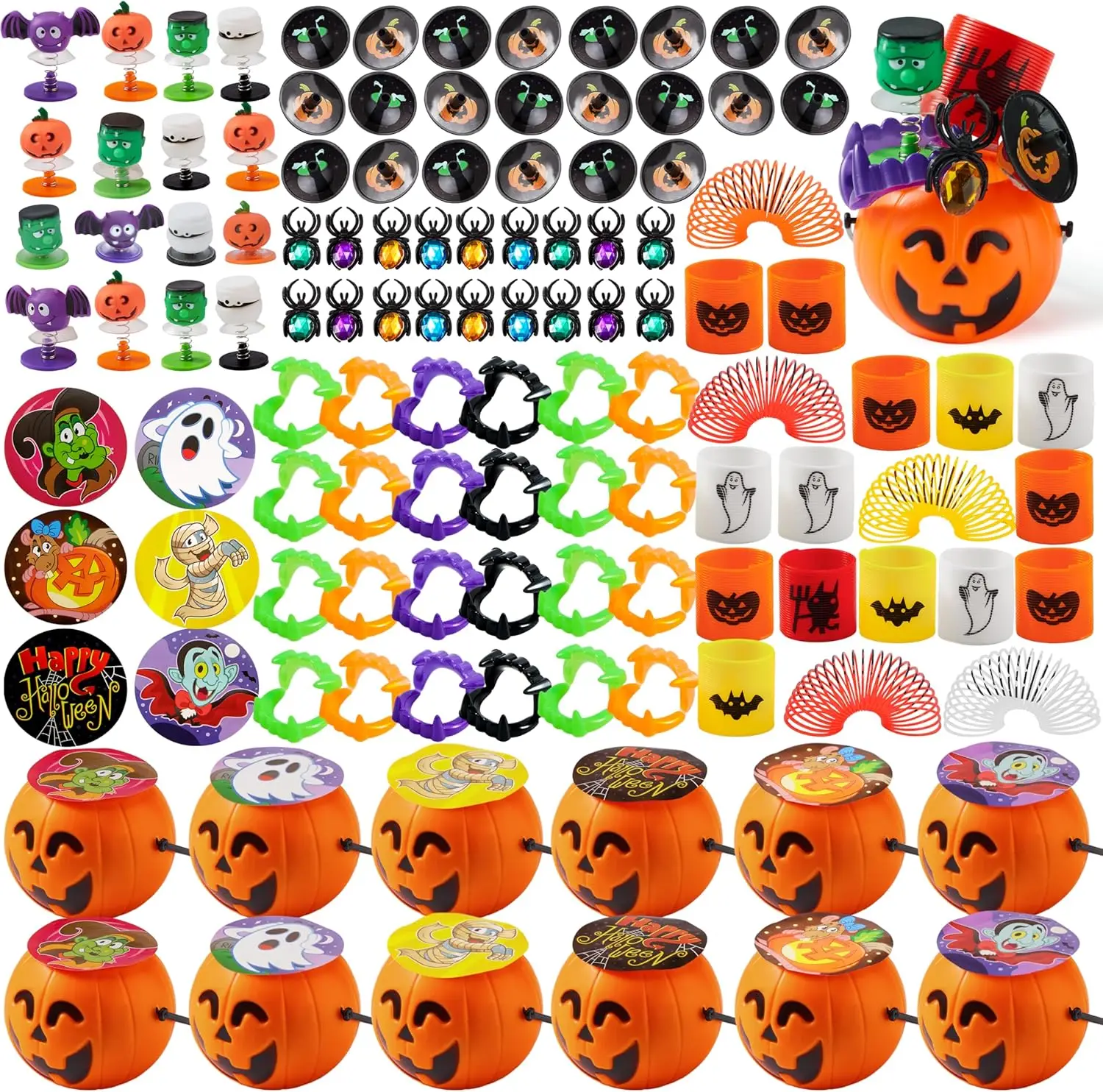 144 Pcs Halloween Toy Gifts for Kids, 24 Packs Prefilled Mini Pumpkin Buckets for Kids Halloween Party Favors Trick or Treat / 24 Pack Assorted Hallow