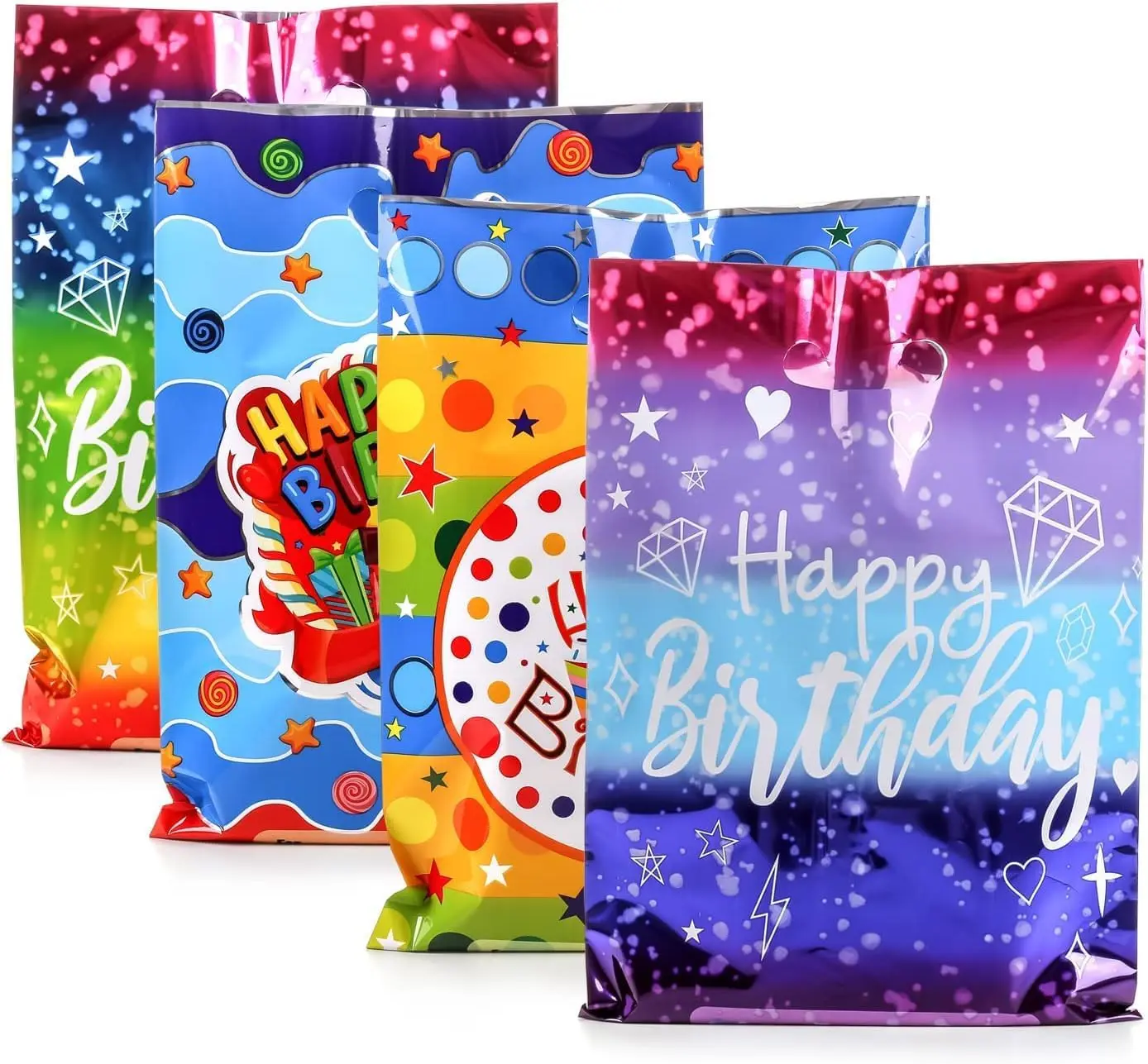 6.7 * 9.8inch Happy Birthday Party Favor Bags 40 PCS Plastic Goodies Loot Gift Bags Bulk for Kids Baby Girls & Boys Birthday Party Supplies A Style 40 Packs