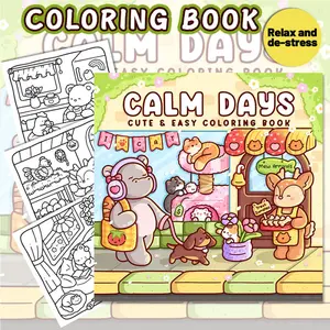1PC Colorful and Relaxing Coloring Book, featuring cute cartoon market illustrations, high-saturation colors, perfect for mindfulness and stress relief, a great activity book for family fun, gatherings with friends.