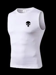 Men's Short Sleeve Sporty Tee, Quick-Dry Breathable Skull Print, High Elasticity, Lightweight, Ideal for Gym, Running, Boxing, Casual Wear
