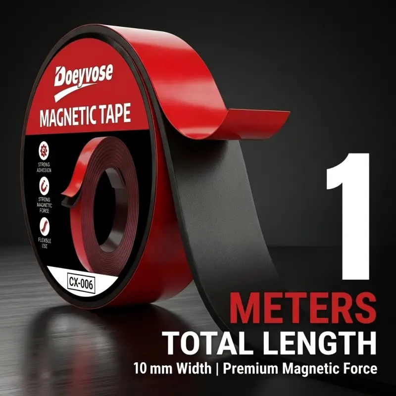 Doeyvose - Strong Adhesive Magnetic Tape Roll - Extra Strong Adhesive, Super Strong Adhesion, Instant Magnetic Hold, No Waiting Time, Strong Magnetic Force for Heavy Items - Organizing Tools in Garage & Workshop, Securing Kitchen Utensils & Fridge Magnets