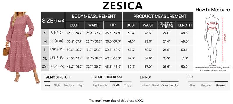 ZESICA Women's Fall Long Sleeve Maxi Dresses 2026 Crew Neck Swiss Dot Tiered Flowy A Line Wedding Cocktail Party Dress