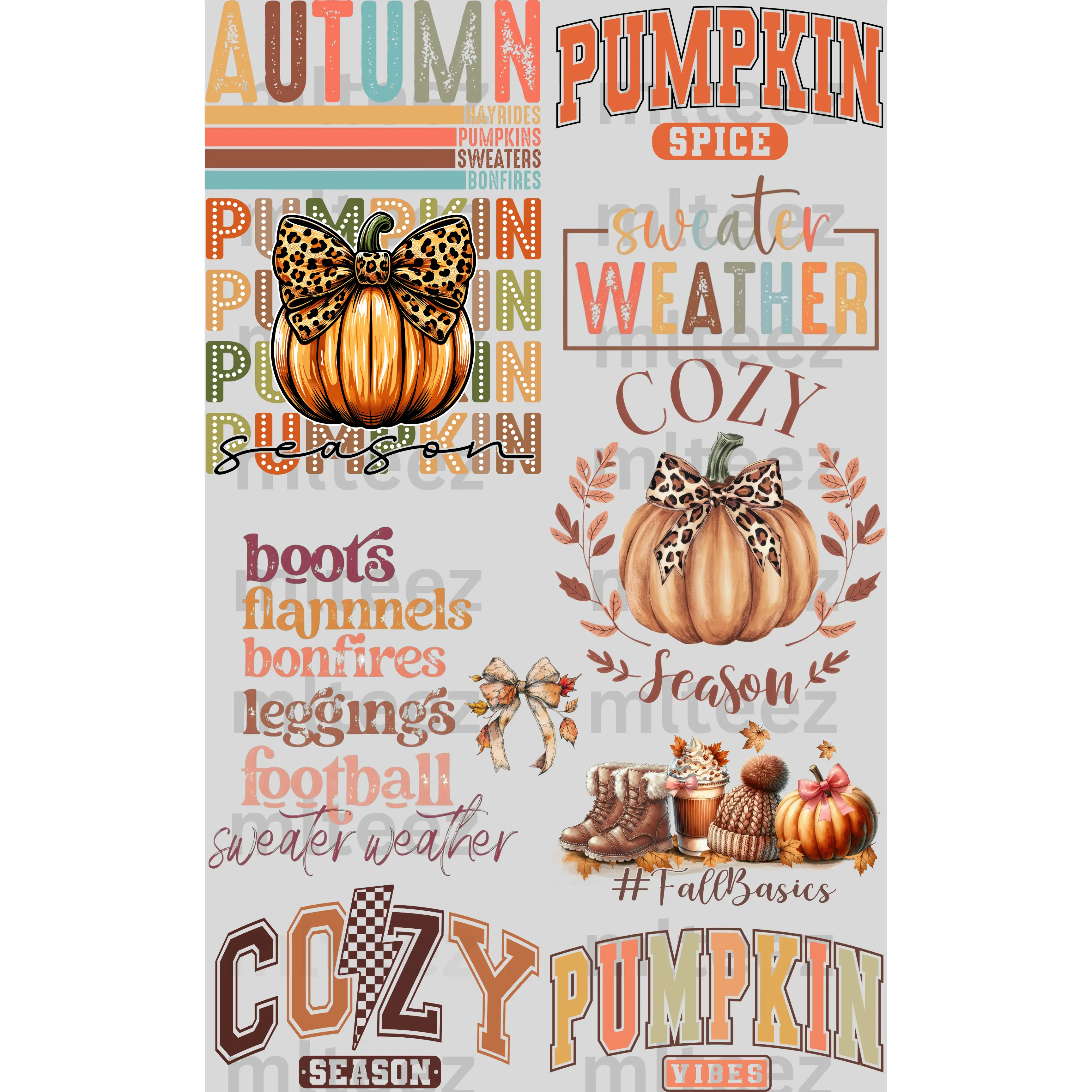 AUTUMN & PUMPKIN SPICE PREMADE GANGSHEET  - 22X36  DTF TRANSFERS - DIRECT TO FILM