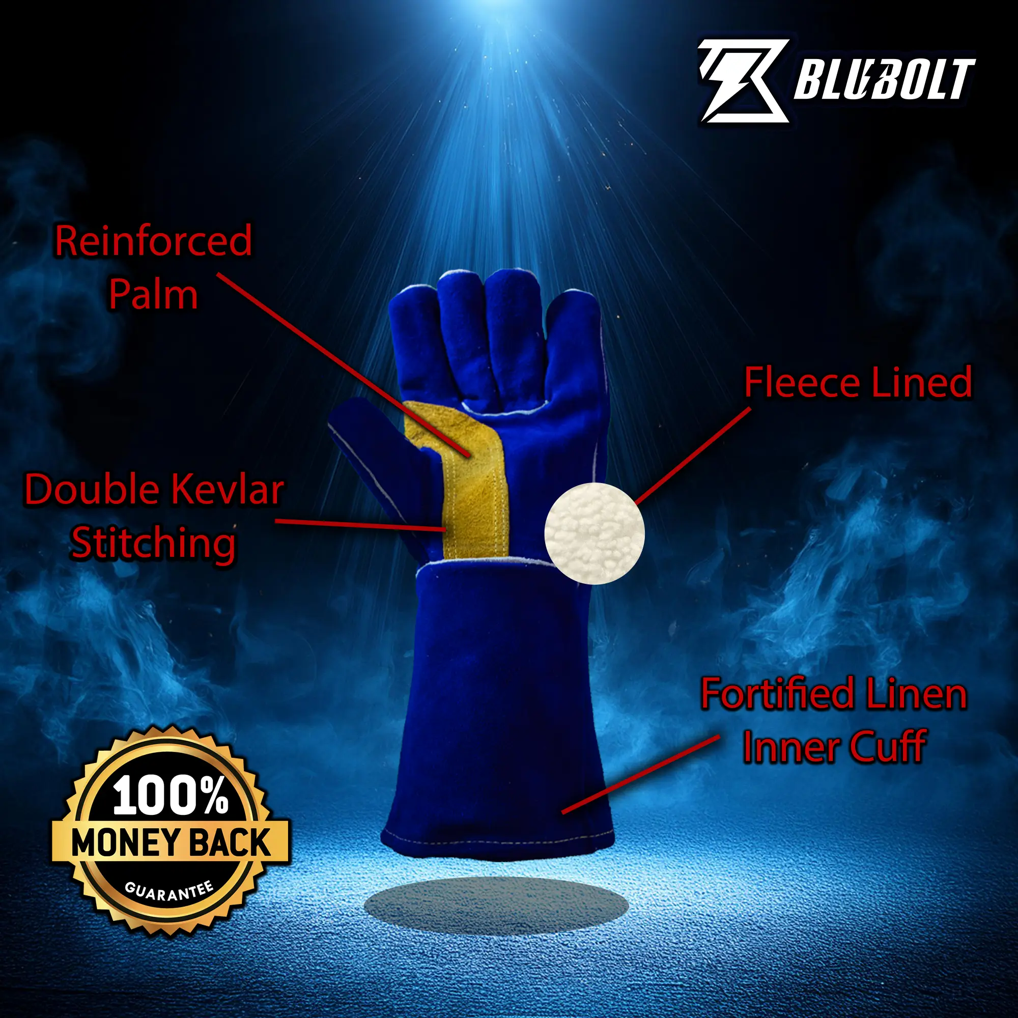 Blu-Bolt Heavy-Duty MIG Welding Gloves – Heat-Resistant, Reinforced Leather