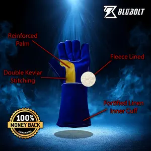 Blu-Bolt Heavy-Duty MIG Welding Gloves – Heat-Resistant, Reinforced Leather