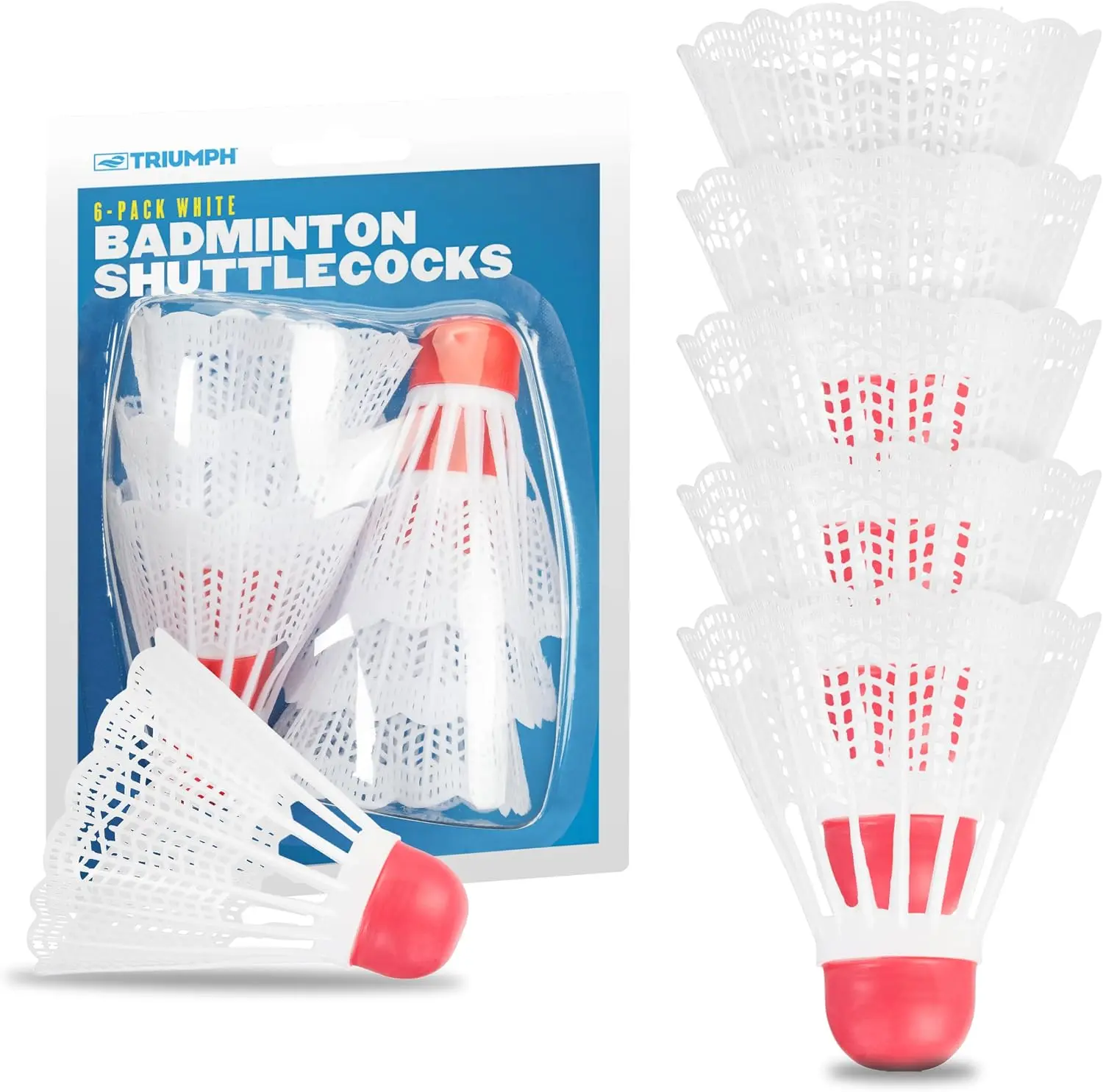 SportsTriumph Sports Badminton Birdies 6 Pack – Durable, Wind-Resistant Nylon Badminton Shuttlecocks for Baseball & Softball Batting Practice, Training, and Indoor or Outdoor Play