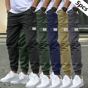 5-Pack - Men's Casual Work Pants with Drawstring Waistband, Multi-Pocket Design, Regular Fit, Suitable for Casual, Formal, and Everyday Wear, Travel & Camping - All-Season Outdoor Pants