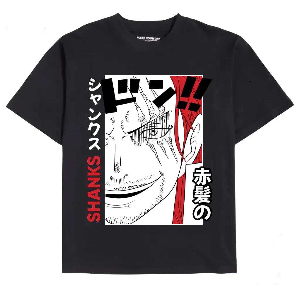 Shanks One Piece T-Shirt, Japanese Anime Graphic Tee, Red Hair Emperor Don Sound Effect Streetwear, Grunge Aesthetic Manga Gift for Boyfriend