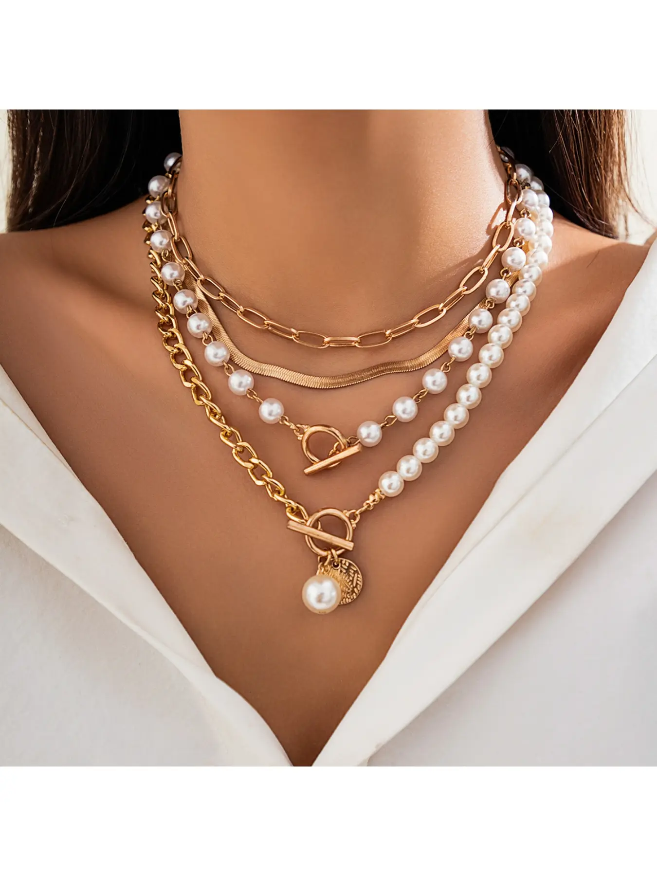Baroque-style irregular pearl necklace, creative asymmetrical chain collarbone necklace for women, neck jewelry