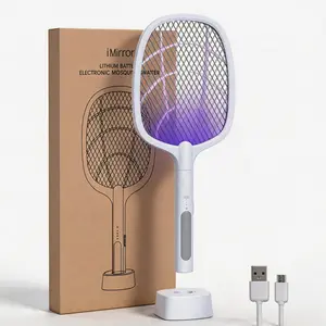 2 in 1 Electric Bug Zapper, Mosquitoes Trap Lamp & Racket, USB Rechargeable Electric Fly Swatter for Home and Outdoor Powerful Grid 3-Layer Mesh. Suitable for Home, Kitchen, Camping and Patio