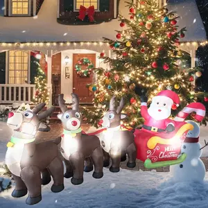 10 FT Long Christmas Inflatables Outdoor Decoration, Santa Sleigh & Reindeer Inflatable Blow up Yard Decorations with Built-in LEDs for Xmas Holiday Garden Party Patio Lawn Decor
