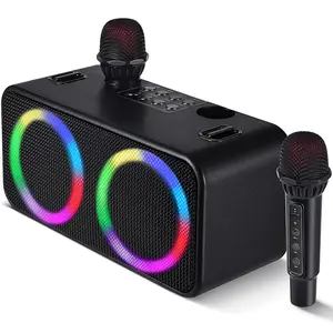Fansbe Karaoke Microphone Machine Kids Adults, Karaoke Machine Bluetooth Sound Effects, Bluetooth Wireless Speakers Karaoke Machine LED Light TF Card/USB Portable Home Party Outdoor/Indoor, Black