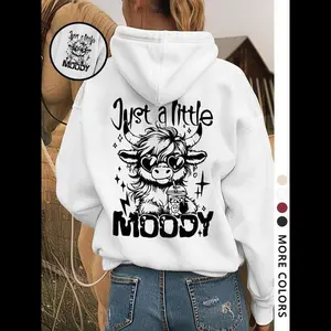 [Plus Size] Cartoon Highland Cow & Letter Print Hoodie, Fashion Casual Hooded Sweatshirt for Daily Holiday Outdoor Wear, Women Clothing for Fall & Winter round neck shirt