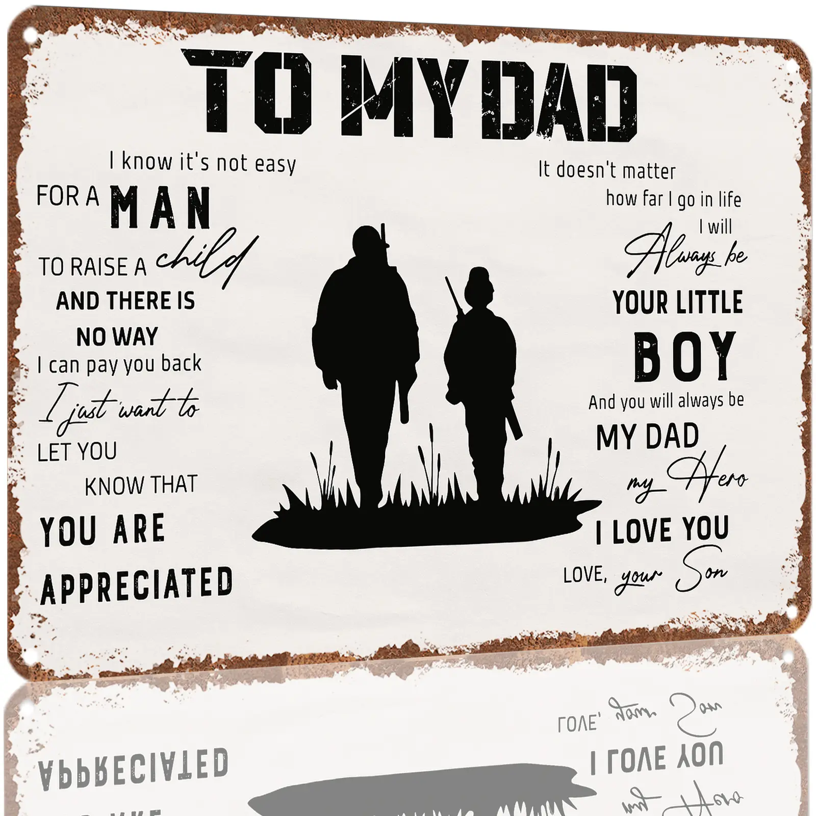 Vintage Rectangular Aluminium Plaque and Sign - 12x8 in Wall Art for Home, Office Western Decor, Perfect Father's Day Gift for Dad from Son, Perfect Gift For Dad