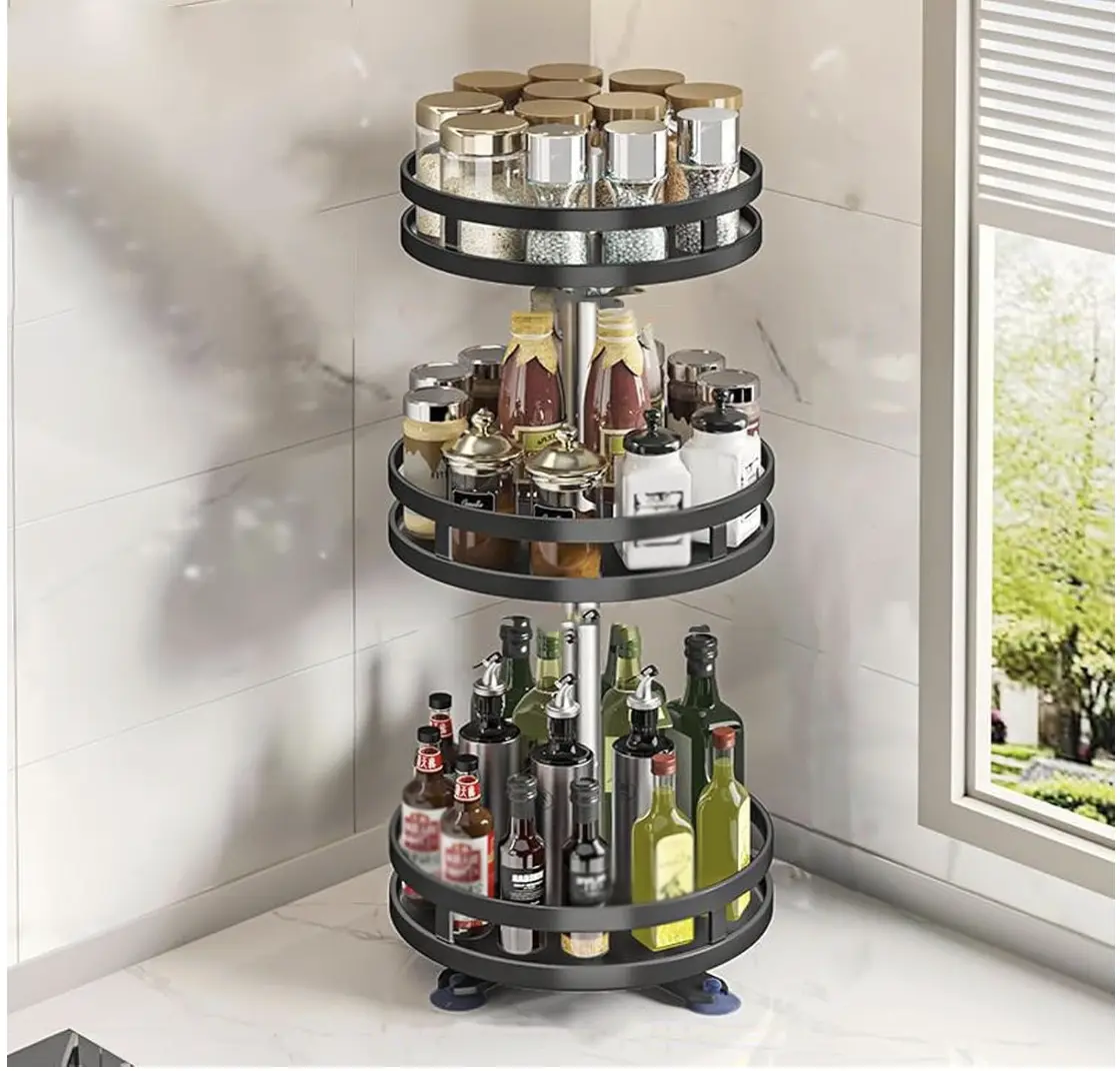 Rotating Spice Rack, Multi-Layer Tier, Rotates 360 Degrees, Adjustable Shelves, Double Layer, and A Revolving Design