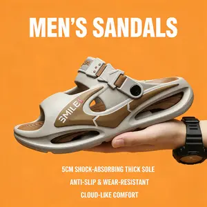 Men's Summer Open-Toe Sandals/Slippers - Two Ways to Wear, EVA Material (Slip-Resistant and Odor-Resistant), Hollow-Out Design, Lightweight and Breathable