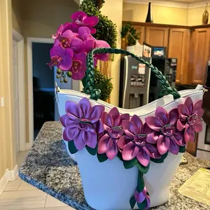 Flower Handbag with Pink Floral Design and White Base Beautiful Pink Flower Handbag Featuring Elegant Floral Accents