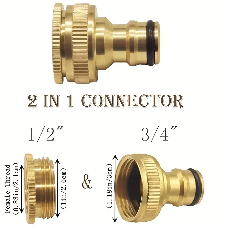 1 Pair Brass Quick Connectors, Suitable for 1/2 and 3/4 Inch Garden Hose Connections, Male and Female Fittings Accessories, Garden Hose Quic Connectors, Water Pipe Connectors, Garden Fast Connectors, Garden Hose Metal, Water Hose Adapter