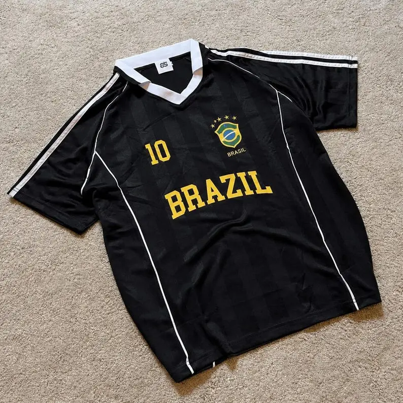 Classic Number 10 Retro Soccer Jersey - South American Football Style V-Neck Athletic Tee - Lightweight Breathable Polyester Sportswear for Casual Streetwear and Sports Fans