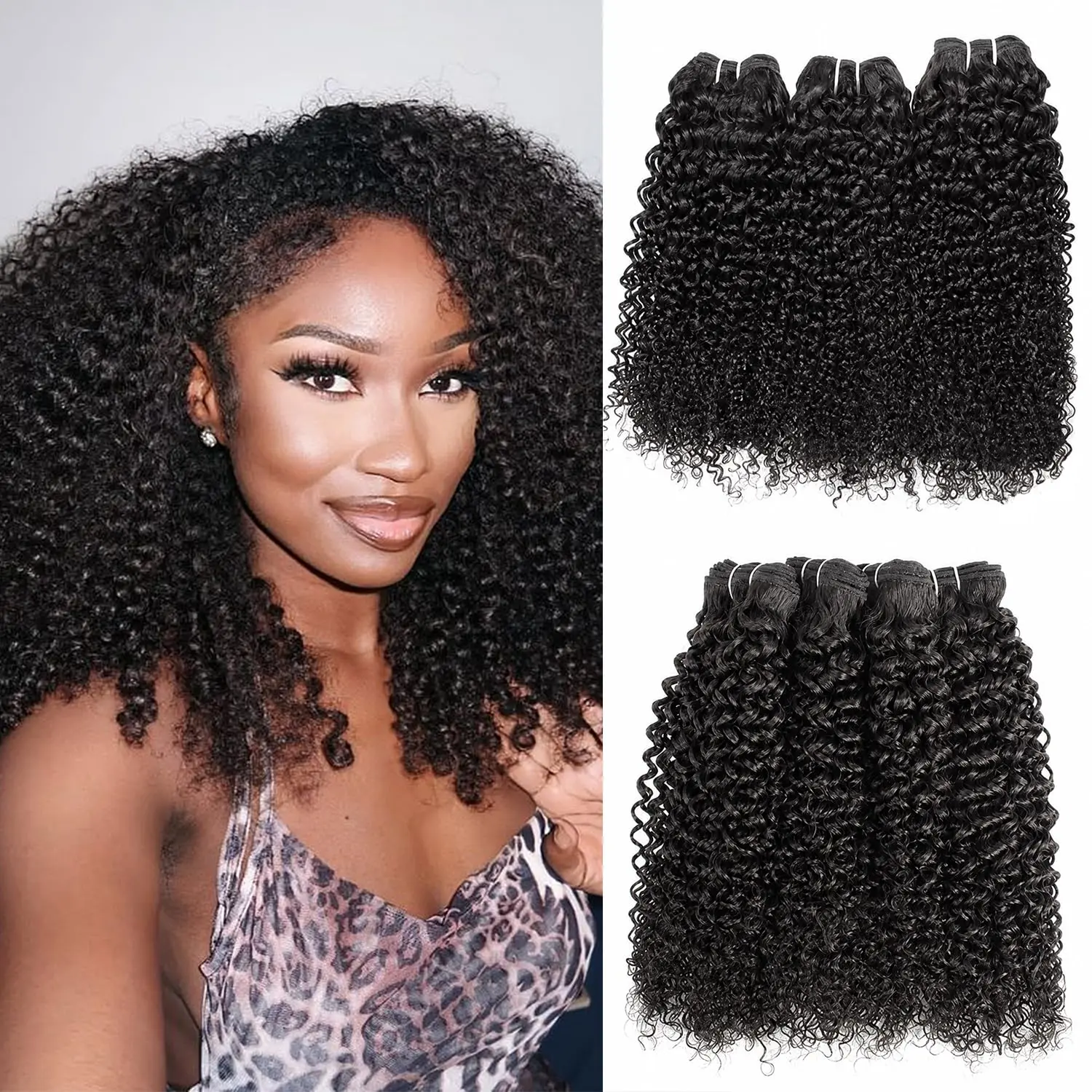 Kinky Curly Human Hair Bundles Curly Bundle 10A Virgin Unprocessed Brazilian 3 Bundles Hair Quick Weave Hair Extensions for Women Natural Black