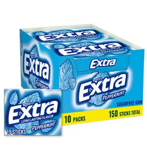 Extra Gum Peppermint Chewing Gum Bulk, Individually Wrapped, Perfect for Fresh Breath at School, Work, and Travel, 15 Count (Pack of 10)