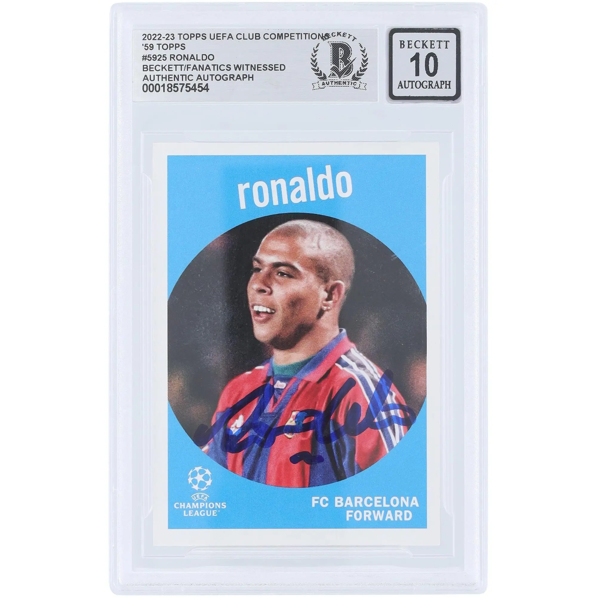 Ronaldo FC Barcelona Autographed 2022-23 Topps UEFA 59 Topps Design #59-25 Beckett Fanatics Witnessed Authenticated Auto 10 Card - Fanatics Authentic Certified